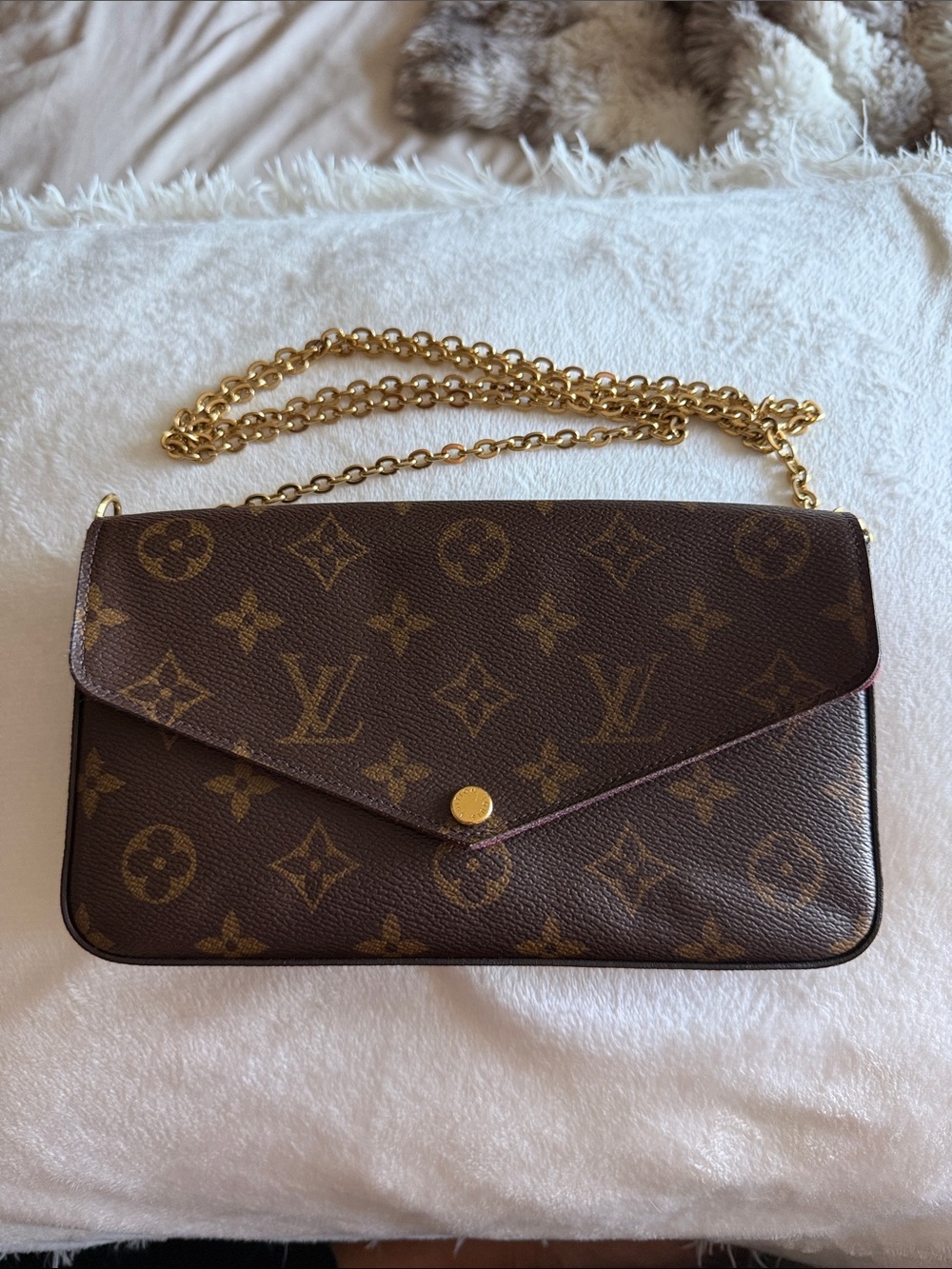 Louis Vuitton Brown Monogram Chain Crossbody Bag with Gold Hardware